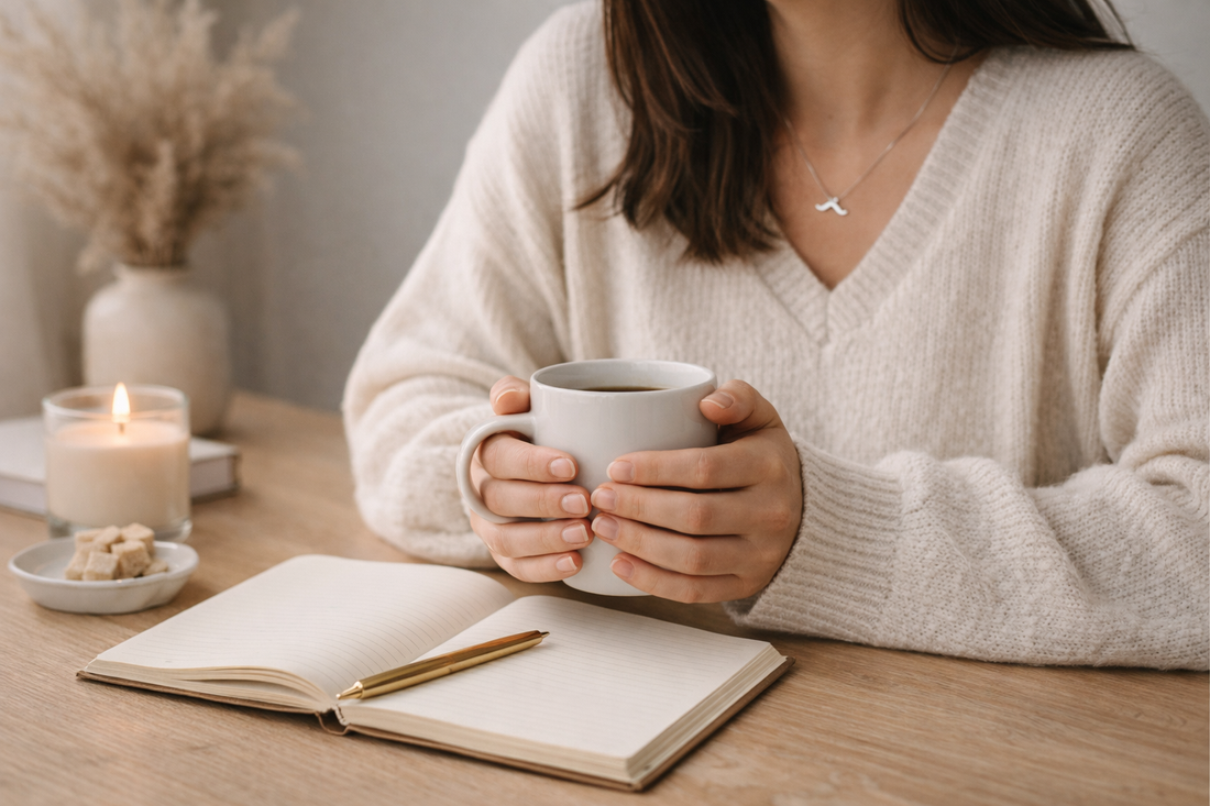 A cozy and gentle lifestyle moment representing self-reflection and choosing yourself