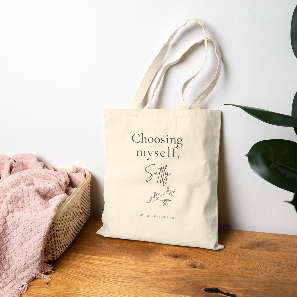 Minimalist Canvas Tote Bag — "Choosing Myself" Self Love Aesthetic Tote