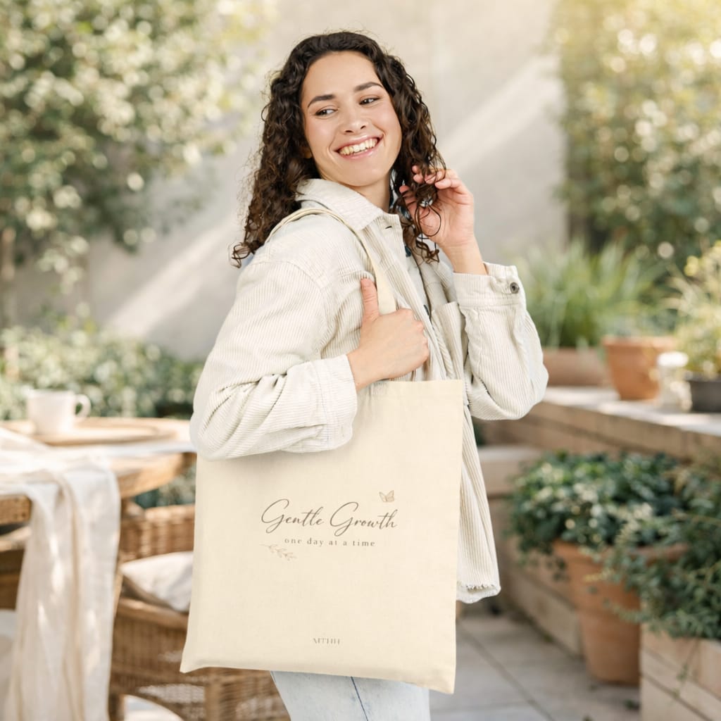 Gentle Growth Tote Bag – Minimalist Canvas Bag | Eco-Friendly Everyday Shopper | MTHH